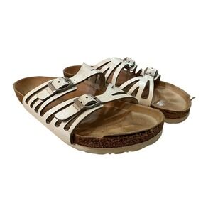 Birkenstock woman's sandal slide Granada white leather‎ Birk sz 38 us 7 7.5